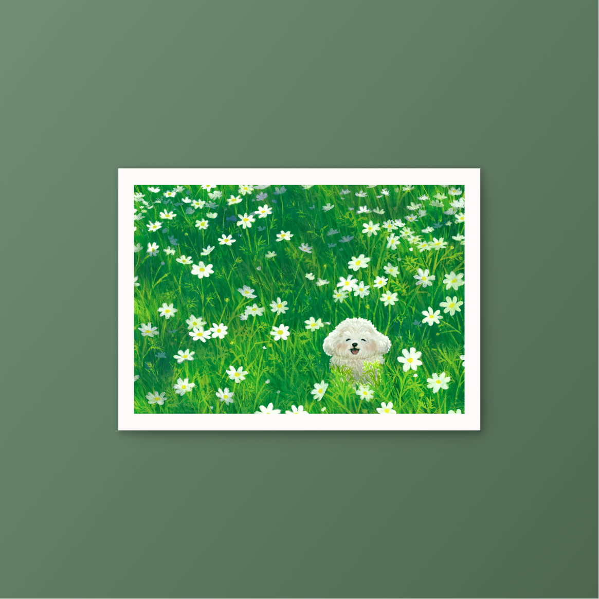 Puppy in a Field of Daisies Mini Art Print 7" x 5"