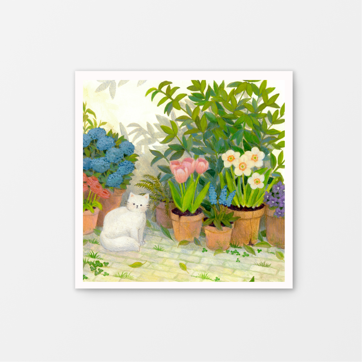 Cat in the Garden Gouache Art Mini Print 8.5" x 8.5"