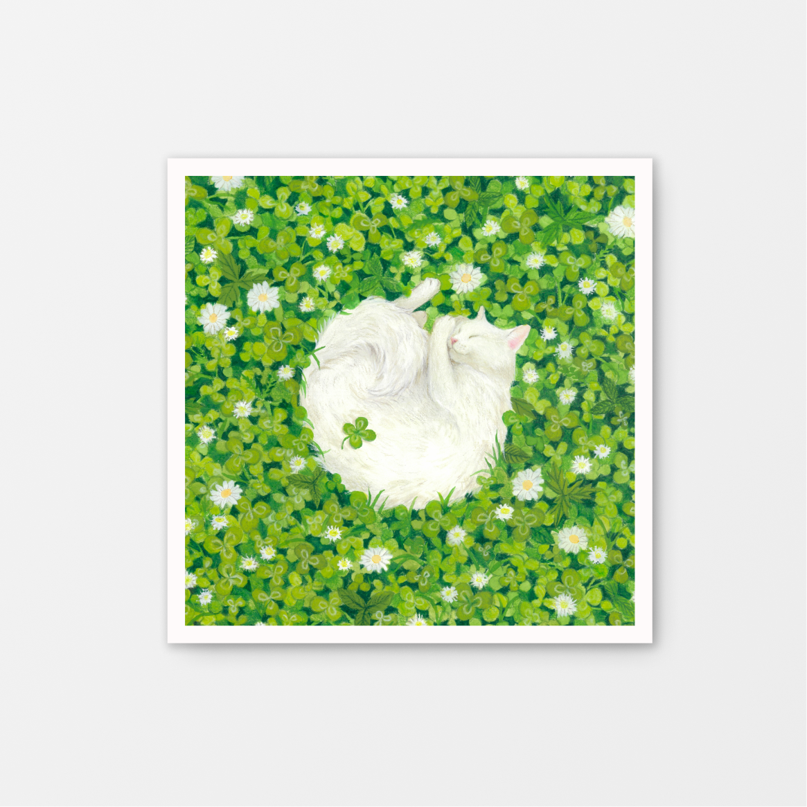Clover Cat Nap Gouache Art Mini Print 8.5" x 8.5"