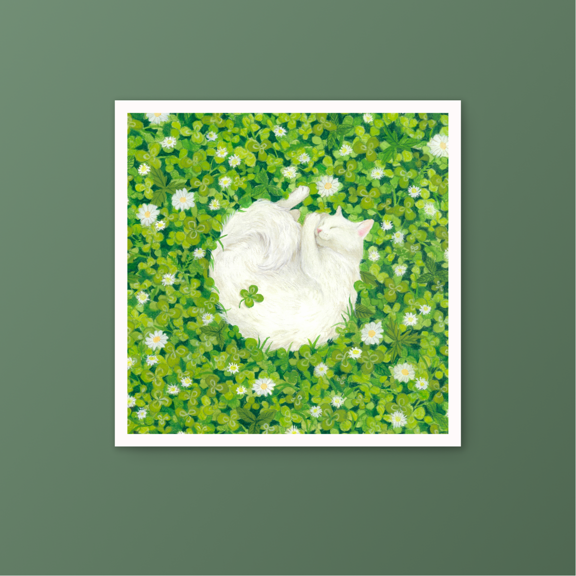 Clover Cat Nap Gouache Art Mini Print 8.5" x 8.5"