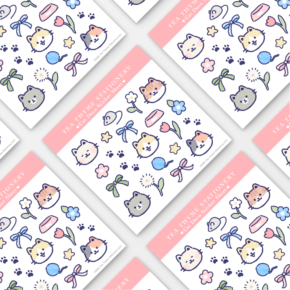 Cat Deco Mini Sticker Sheet 3.75" x 3.75" Waterproof Vinyl