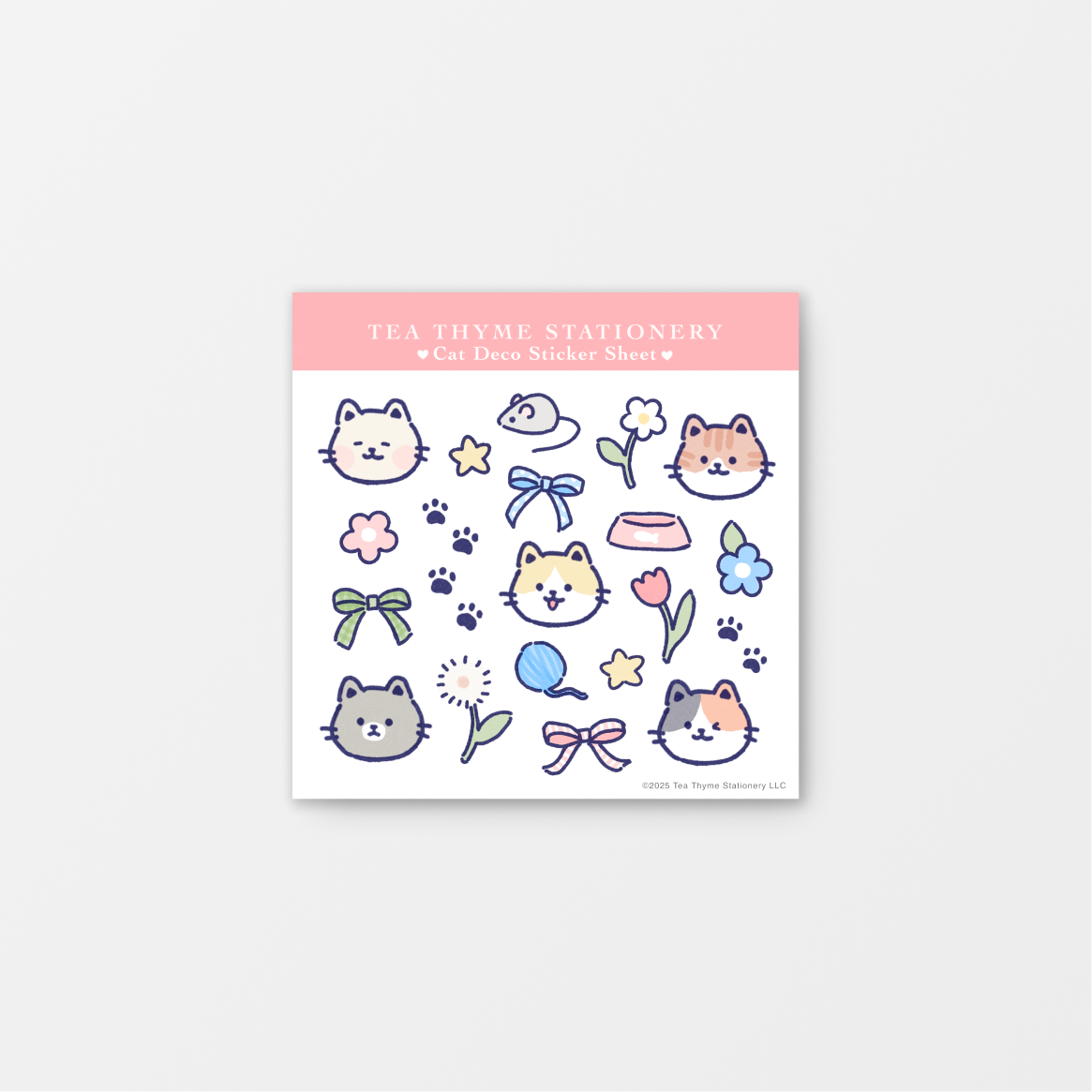 Cat Deco Mini Sticker Sheet 3.75" x 3.75" Waterproof Vinyl