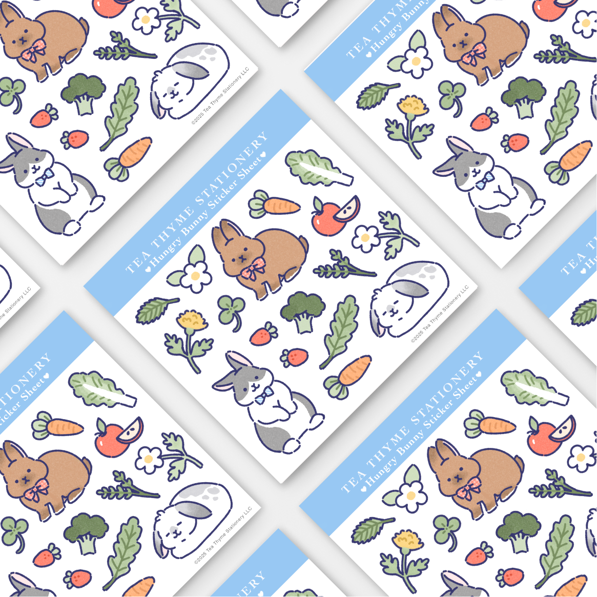 Hungry Bunny Mini Sticker Sheet 3.75" x 3.75" Waterproof Vinyl