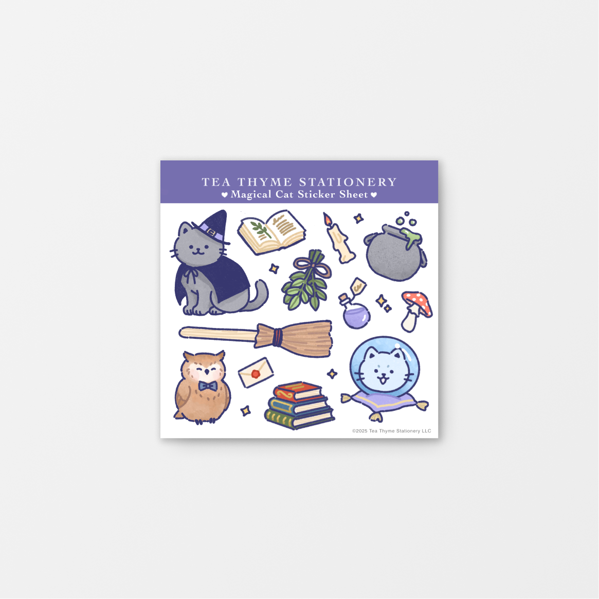 Magical Cat Mini Sticker Sheet 3.75" x 3.75" Waterproof Vinyl