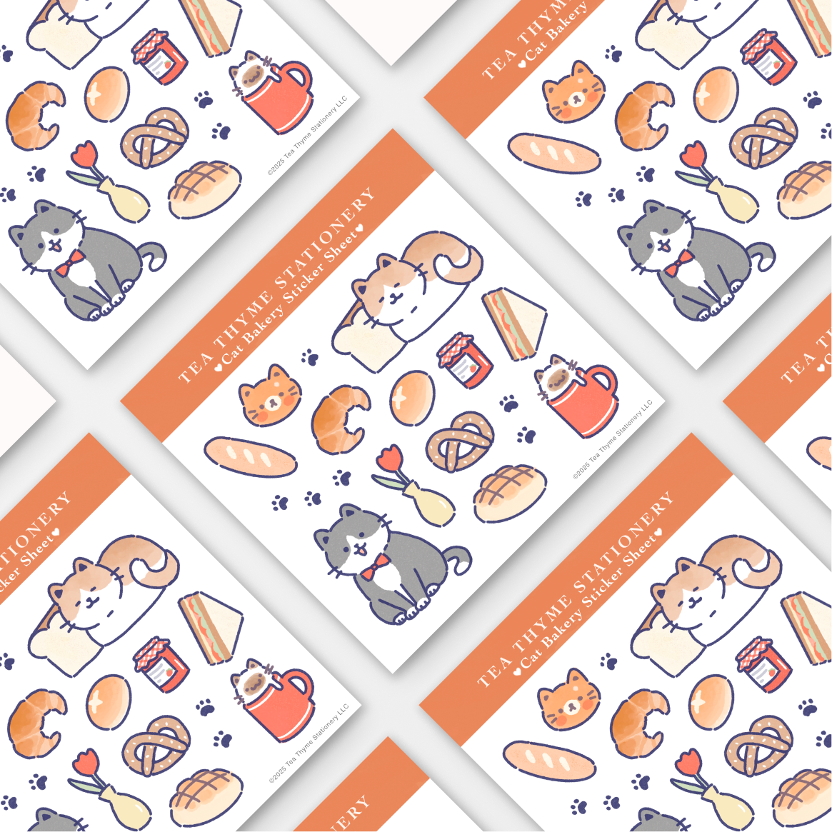 Cat Bakery Mini Sticker Sheet 3.75" x 3.75" Waterproof Vinyl