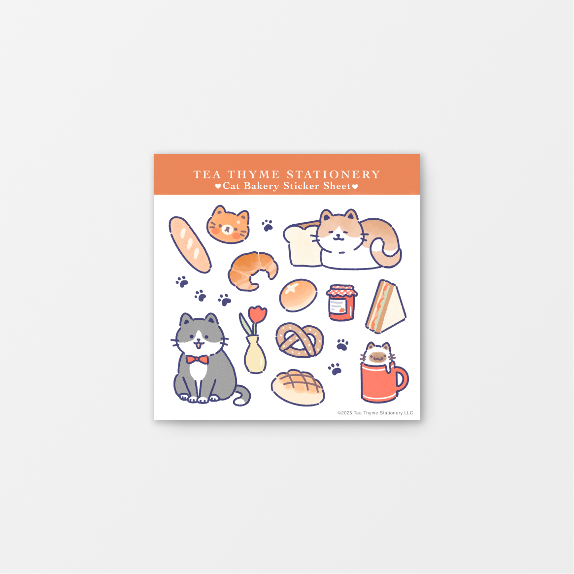 Cat Bakery Mini Sticker Sheet 3.75" x 3.75" Waterproof Vinyl