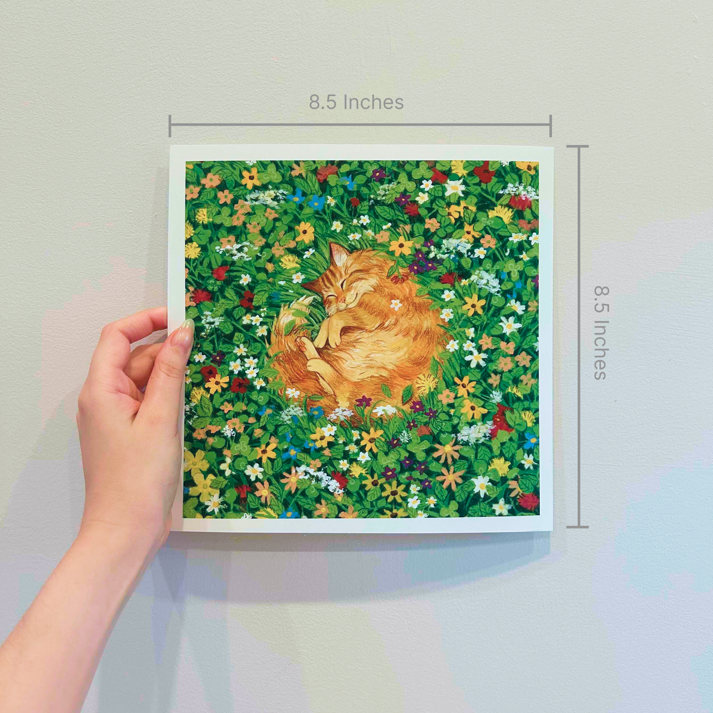 Flower Cat Nap Gouache Art Mini Print 8.5" x 8.5"