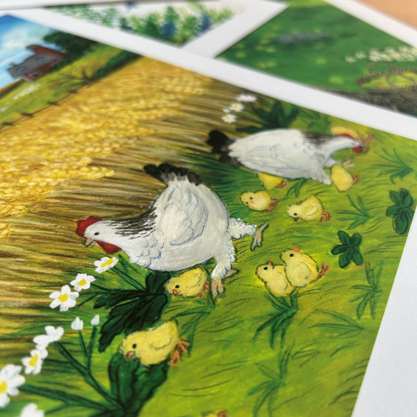 Chickens and Wheat Gouache Art Print 5" x 7"