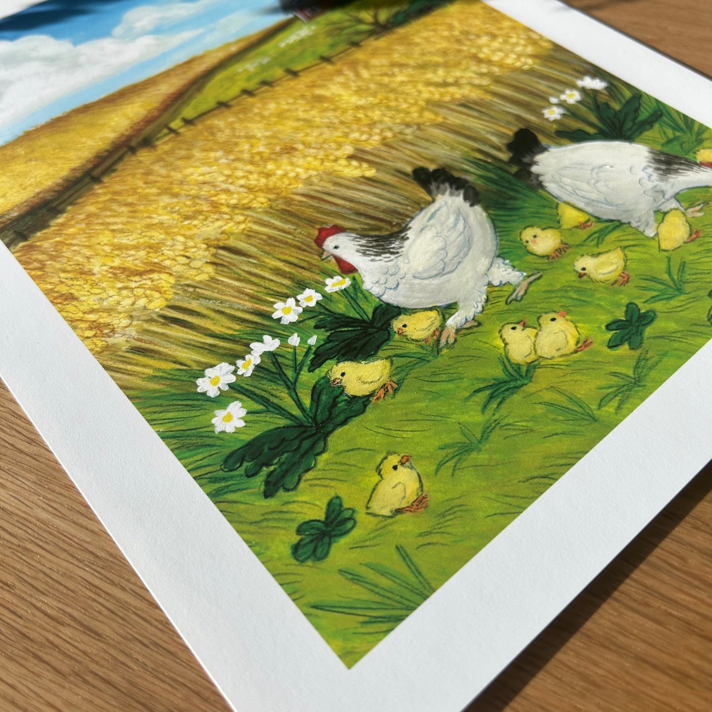Chickens and Wheat Gouache Art Print 5" x 7"