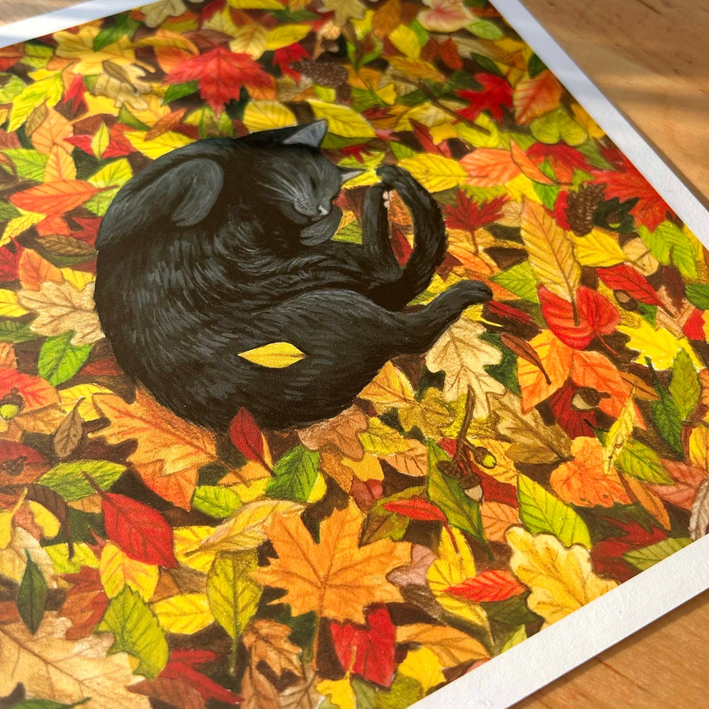 Fall Cat Nap Gouache Art Print 8.5" x 8.5"