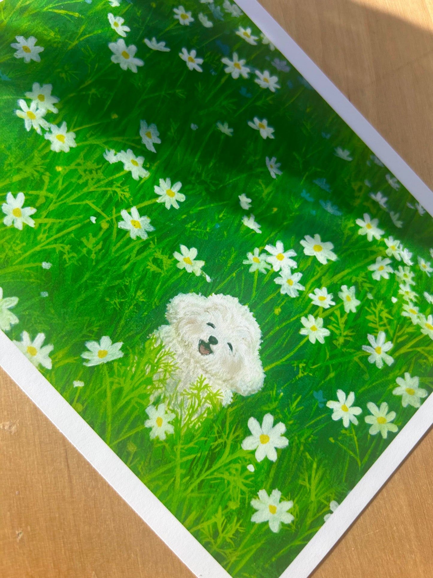 Puppy in a Field of Daisies Mini Art Print 7" x 5"