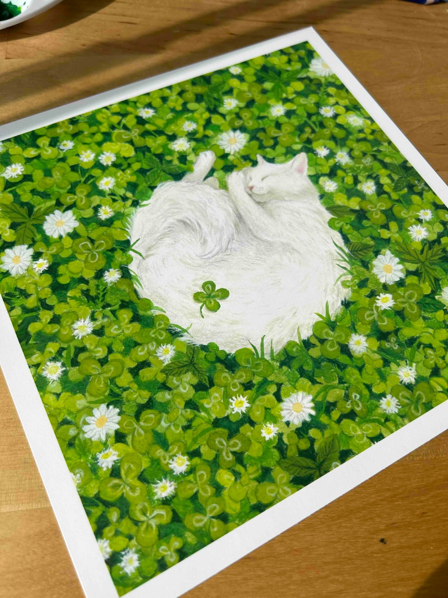 Clover Cat Nap Gouache Art Mini Print 8.5" x 8.5"