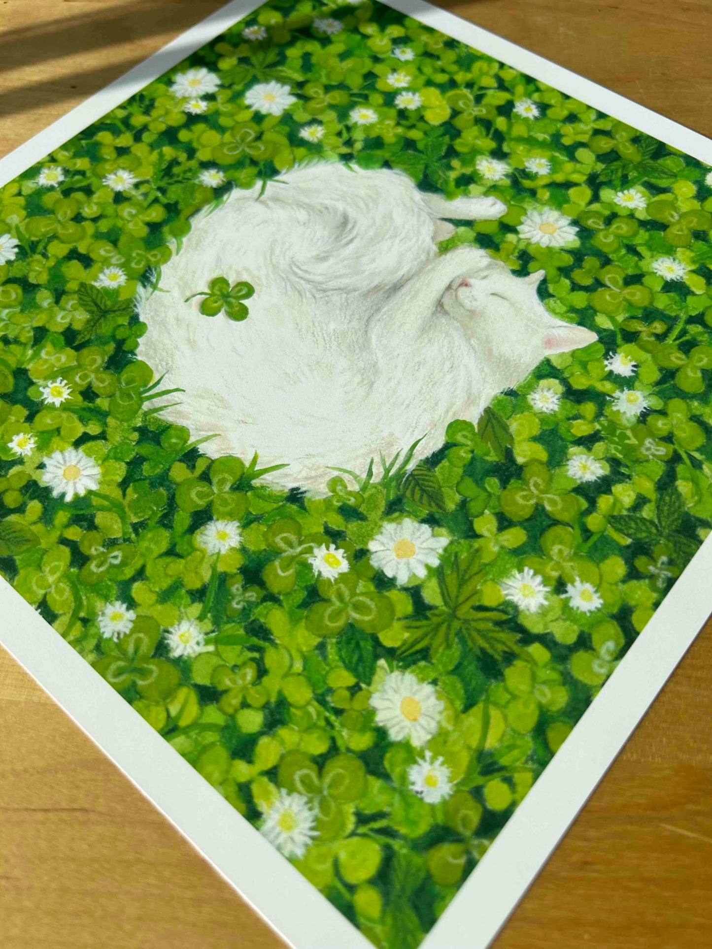 Clover Cat Nap Gouache Art Mini Print 8.5" x 8.5"