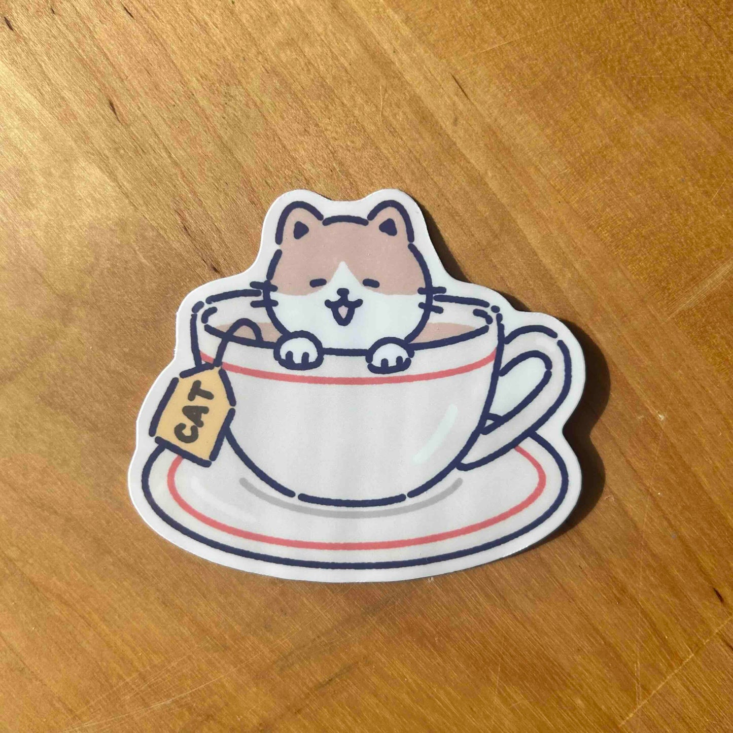 Tea Cup Cat Sticker Waterproof Vinyl Die-cut Stickers