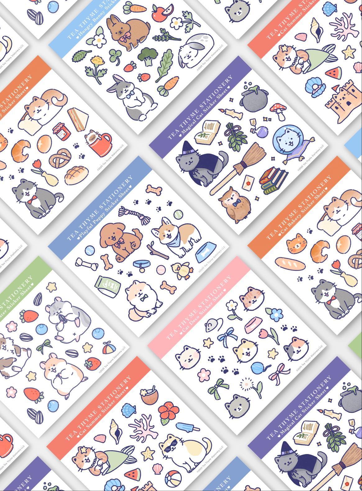 Cat Fall Mini Sticker Sheet 3.75" x 3.75" Waterproof Vinyl Stickers