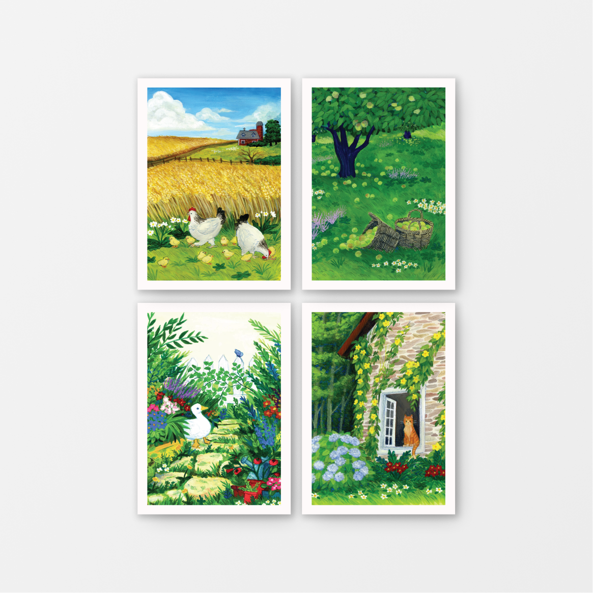 Set of 4 Gouache Art Mini Prints 5" x 7"