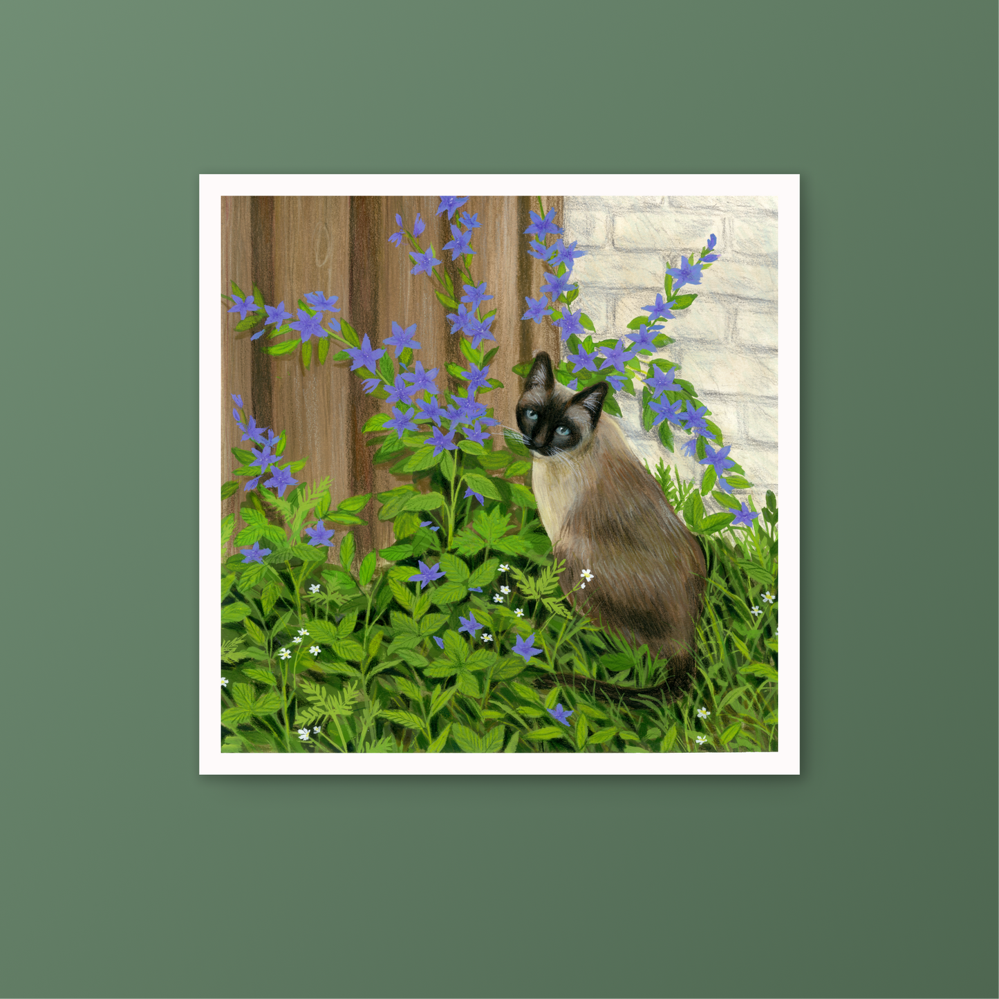 Overgrown Garden Cat Gouache Art Mini Print 8.5" x 8.5"