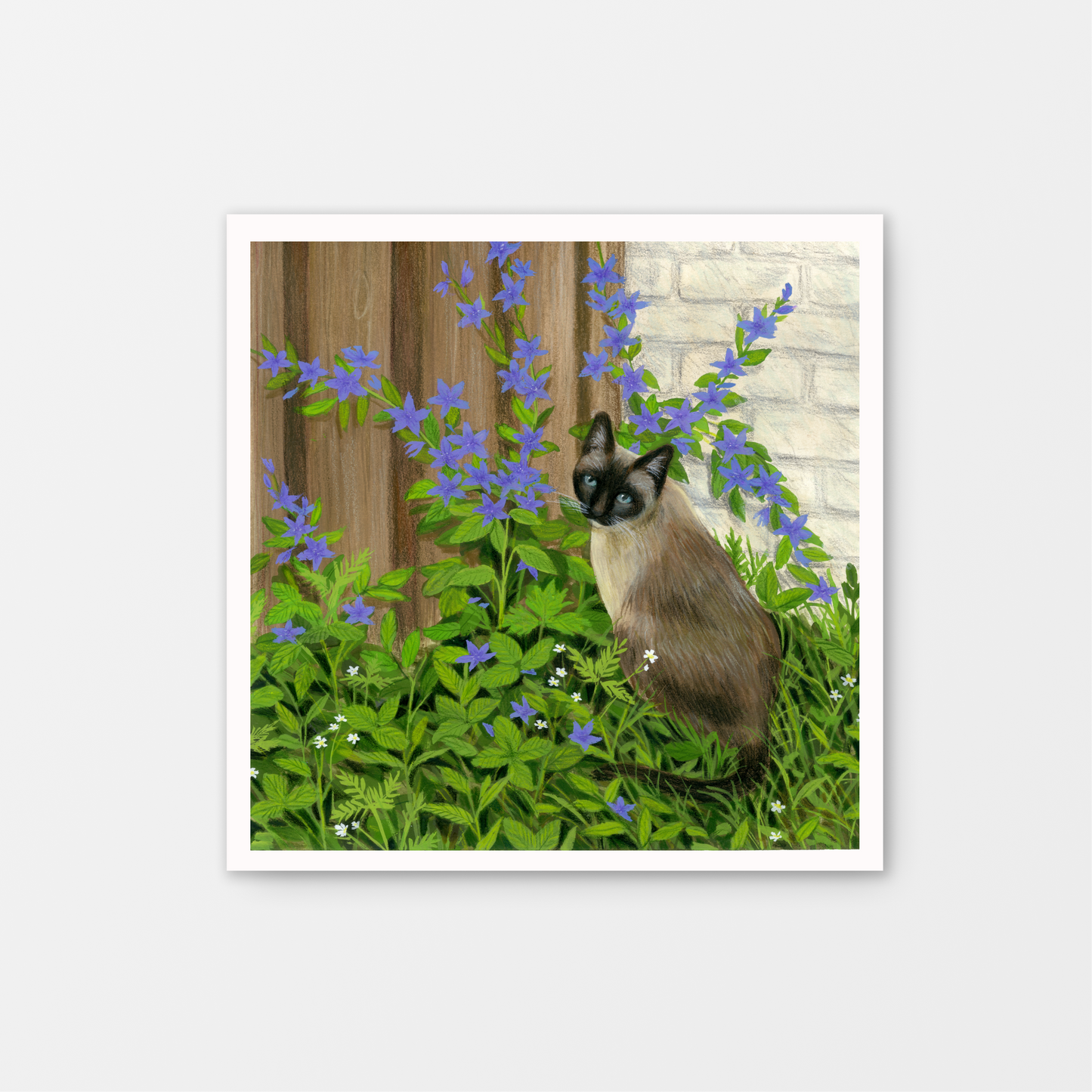 Overgrown Garden Cat Gouache Art Mini Print 8.5" x 8.5"