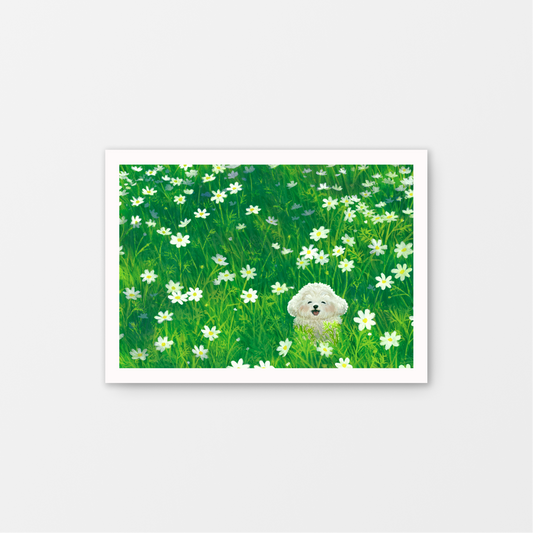 Puppy in a Field of Daisies Mini Art Print 7" x 5"