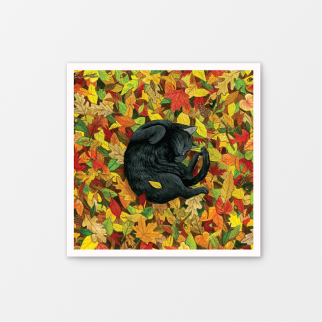 Fall Cat Nap Gouache Art Print 8.5" x 8.5"