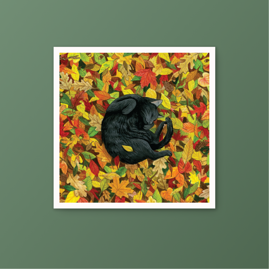 Fall Cat Nap Gouache Art Print 8.5" x 8.5"