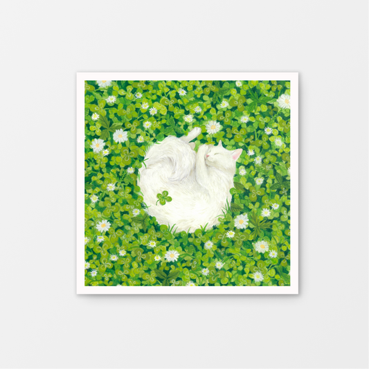 Clover Cat Nap Gouache Art Mini Print 8.5" x 8.5"
