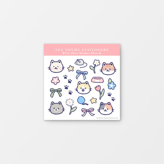 Cat Deco Mini Sticker Sheet 3.75" x 3.75" Waterproof Vinyl