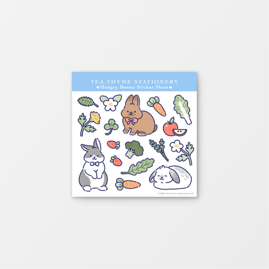 Hungry Bunny Mini Sticker Sheet 3.75" x 3.75" Waterproof Vinyl