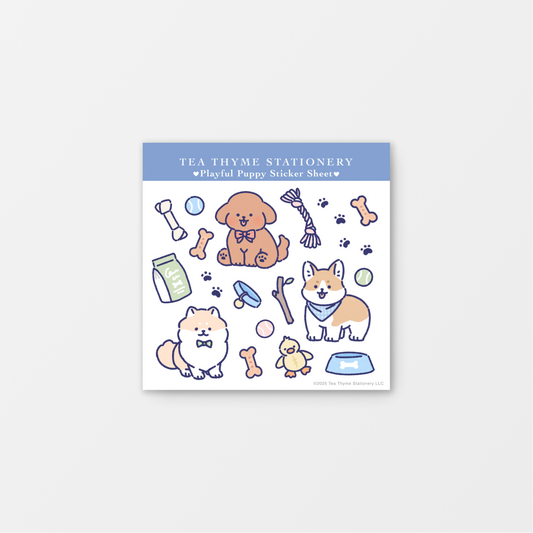 Playful Puppy Mini Sticker Sheet 3.75" x 3.75" Waterproof Vinyl