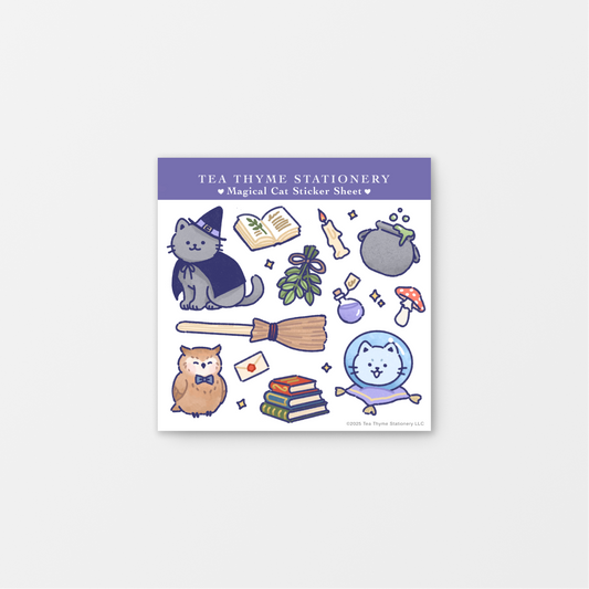Magical Cat Mini Sticker Sheet 3.75" x 3.75" Waterproof Vinyl