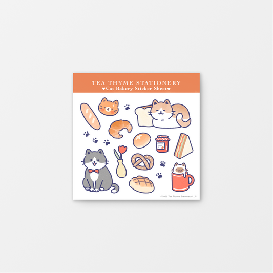 Cat Bakery Mini Sticker Sheet 3.75" x 3.75" Waterproof Vinyl