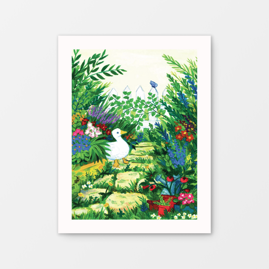 Duck in the Garden Gouache Art Print 8.5 x 11