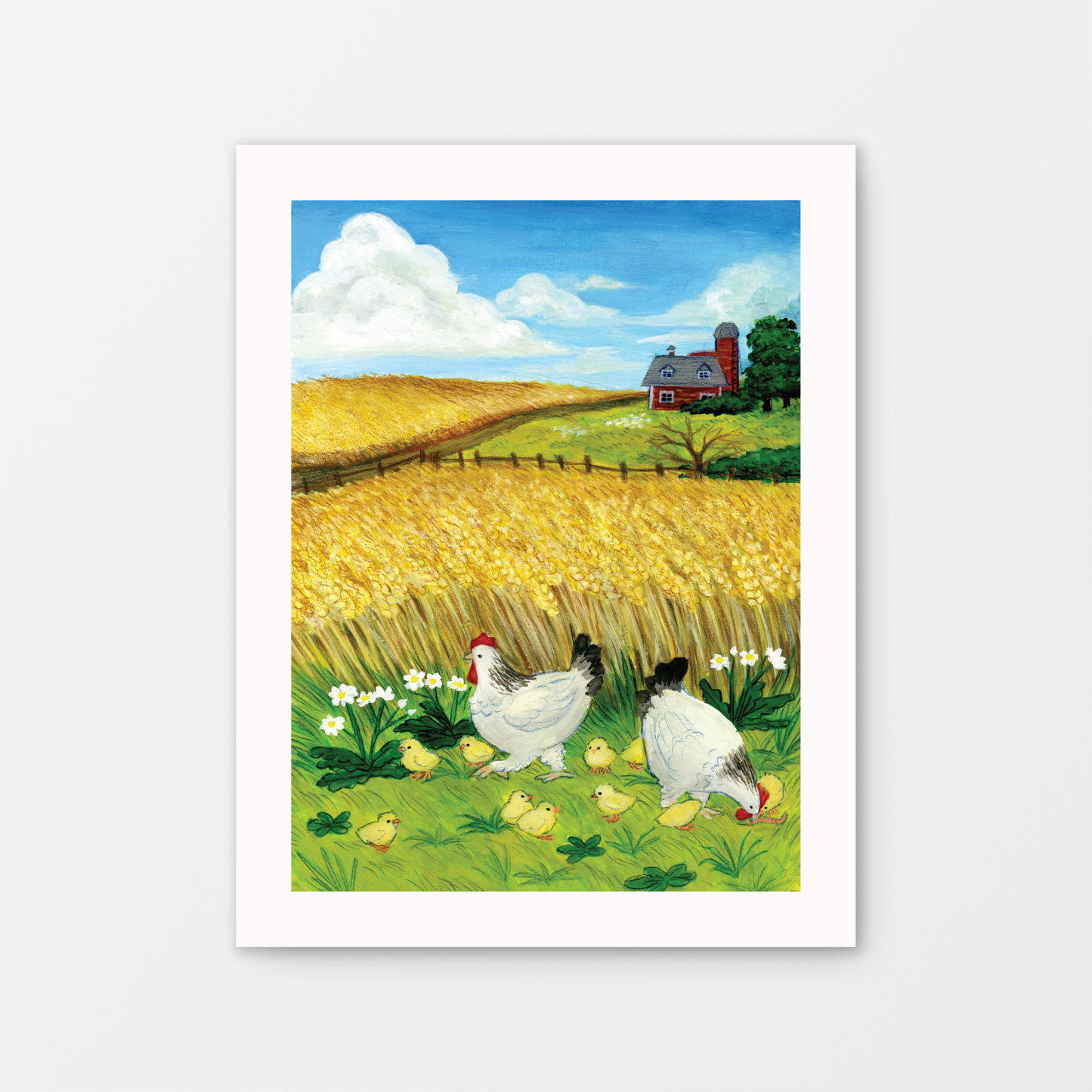 Chickens and Wheat Gouache Art Print 8.5 x 11