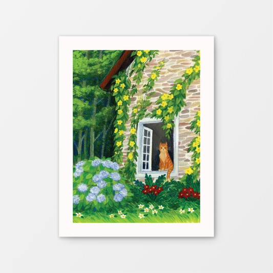 Cat in the Window Gouache Art Print 8.5 x 11