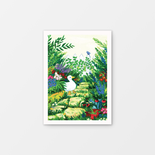 Duck in the Garden Gouache Mini Art Print 5 x 7