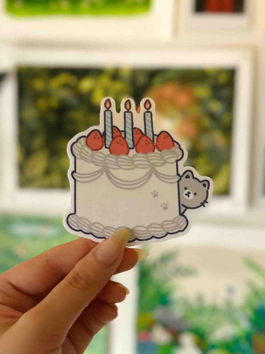 Cat Birthday Cake Sticker Waterproof Vinyl Die-cut Sticker