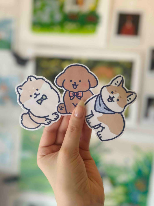Set of 3 Dog Stickers Waterproof Vinyl Die-cut Stickers