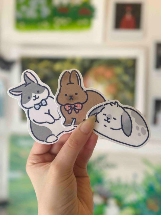 Set of 3 Bunny Stickers Waterproof Vinyl Die-cut Stickers