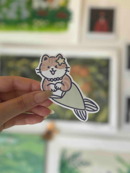 Cat Mermaid Sticker Waterproof Vinyl Die-cut Sticker