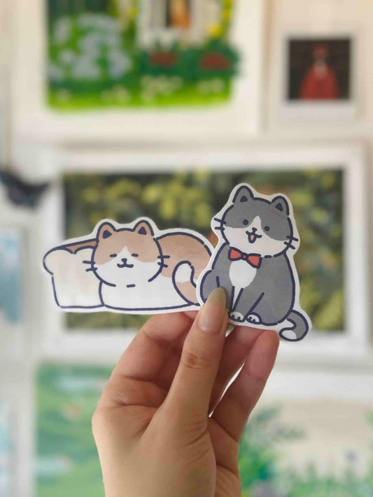 Set of 2 Bakery Cat Sticker Waterproof Vinyl Die-cut Stickers