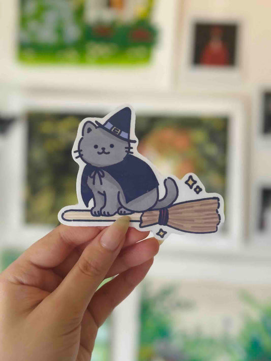 Cat Witch Sticker Waterproof Vinyl Die-cut Stickers