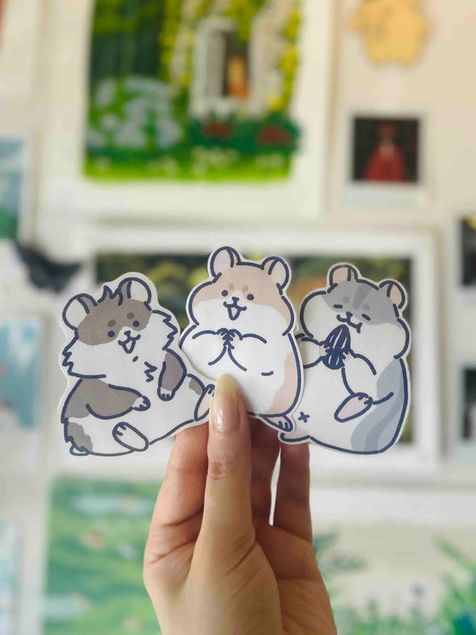 Set of 3 Hamster Stickers Waterproof Vinyl Die-cut Stickers