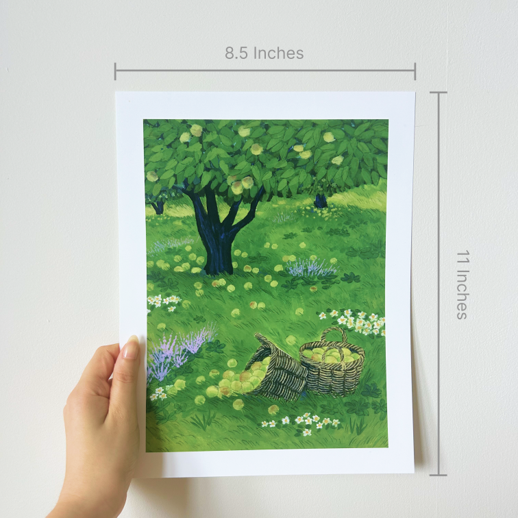 Apple Orchard Gouache Art Print 8.5 x 11