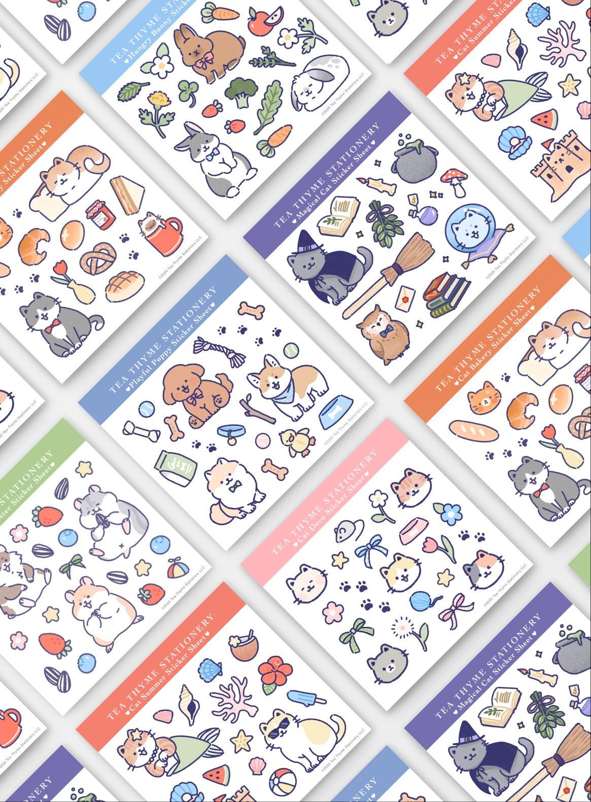 Cat Spring Mini Sticker Sheet 3.75" x 3.75" Waterproof Vinyl Stickers