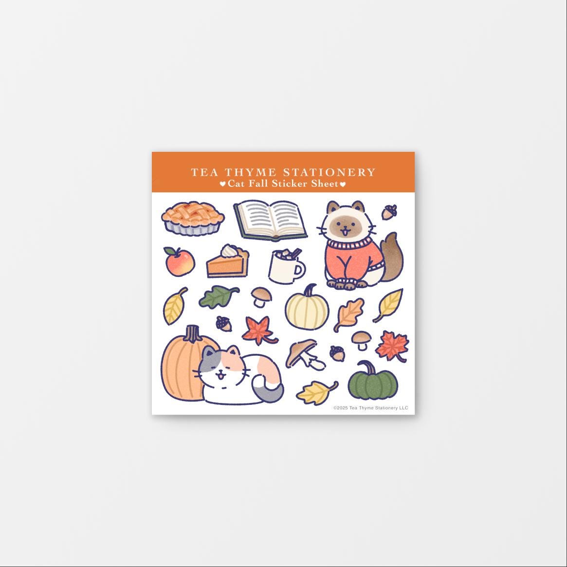 Cat Fall Mini Sticker Sheet 3.75" x 3.75" Waterproof Vinyl Stickers