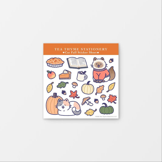 Cat Fall Mini Sticker Sheet 3.75" x 3.75" Waterproof Vinyl Stickers