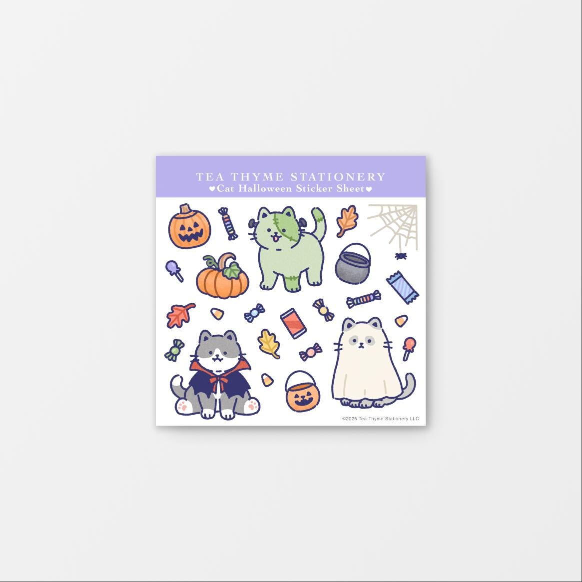 Cat Halloween Mini Sticker Sheet 3.75" x 3.75" Waterproof Vinyl Stickers