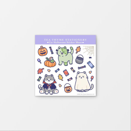 Cat Halloween Mini Sticker Sheet 3.75" x 3.75" Waterproof Vinyl Stickers