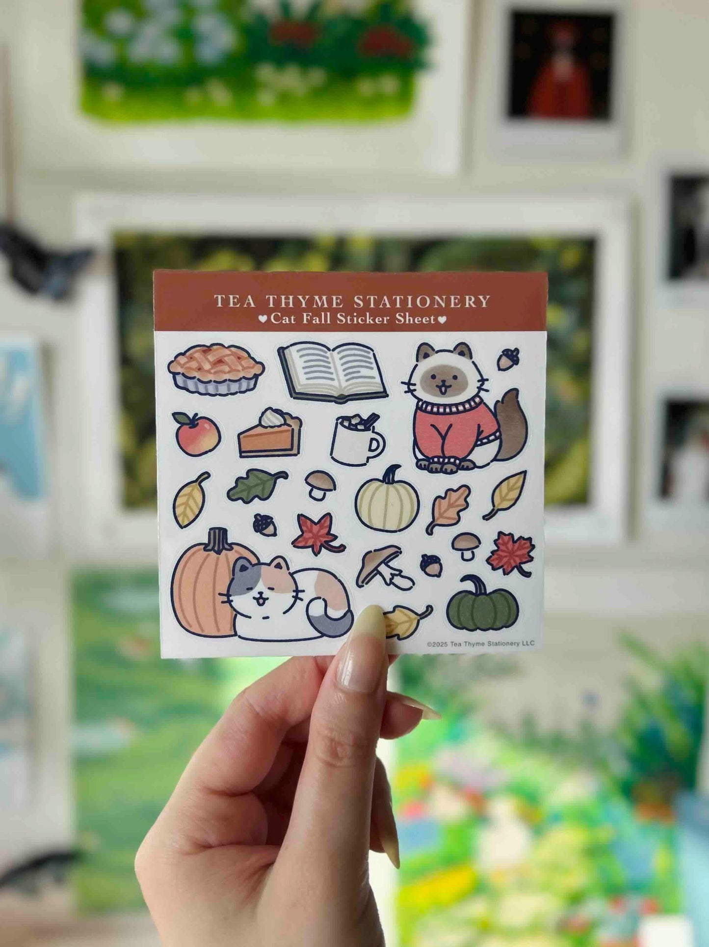 Cat Fall Mini Sticker Sheet 3.75" x 3.75" Waterproof Vinyl Stickers