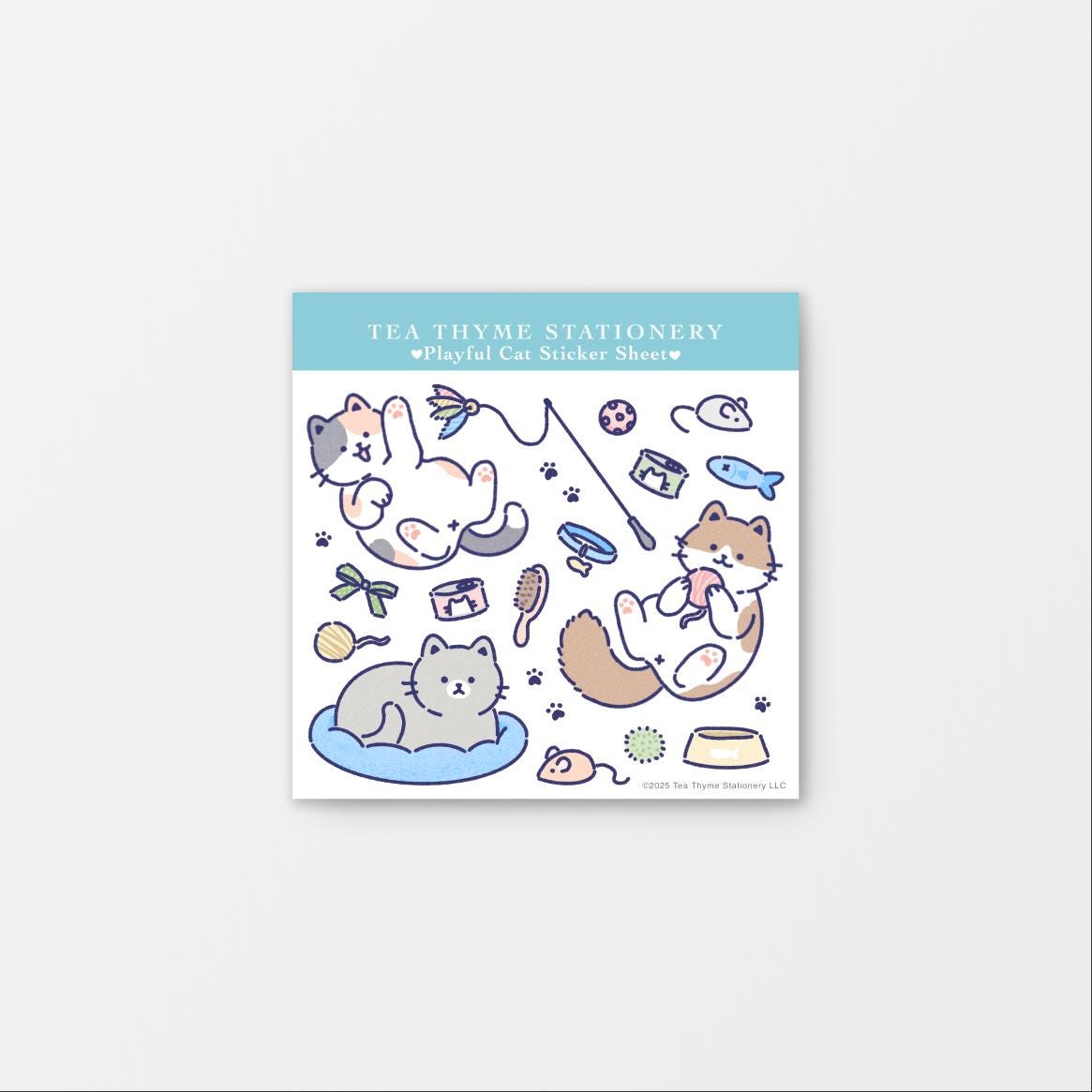 Playful Cat Mini Sticker Sheet 3.75" x 3.75" Waterproof Vinyl Stickers